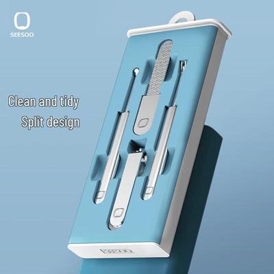 SEESOO 4-Piece Nail Clipper Set with Press Box