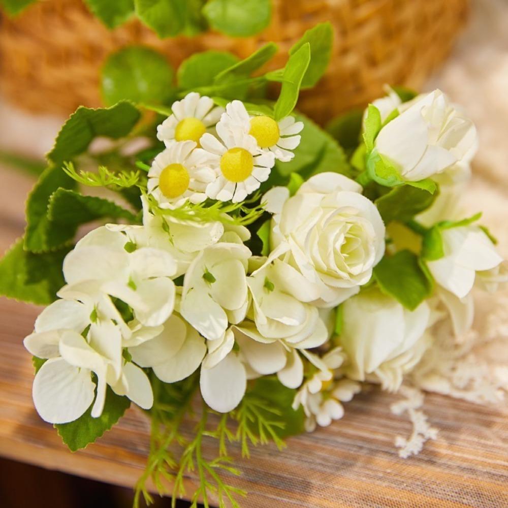 Simulated Artificial Flowers Hydrangea Daisy Silk Rose Bouquet Wedding Backdrop