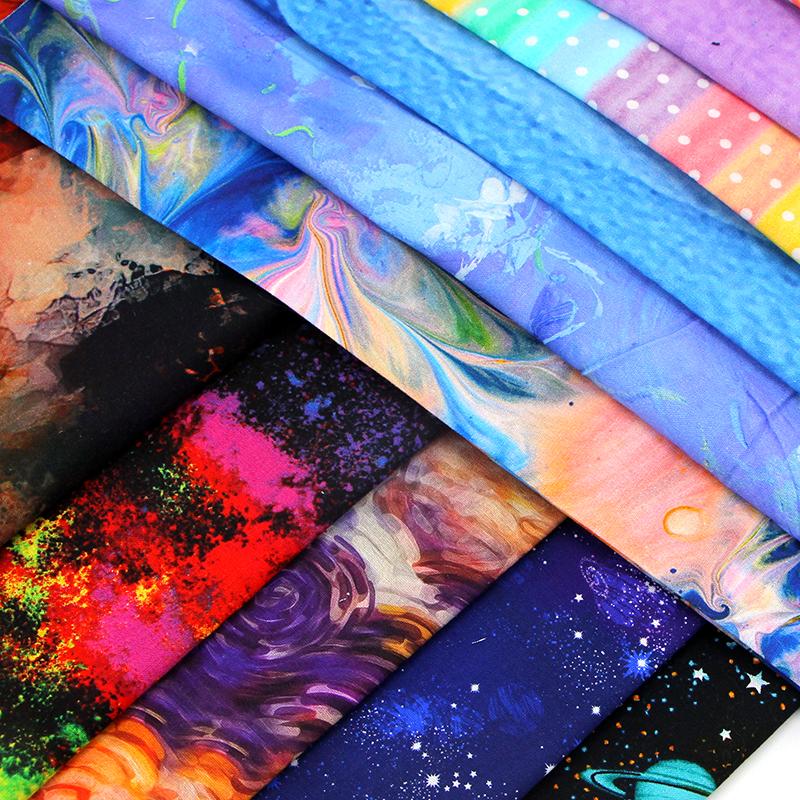 plain weaveColorful Tie-Dye Print Fabric Soft Jersey Cotton starry sky series DIY Sewing Clothing Dress T-Shirt Fabric