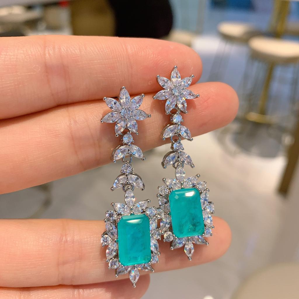 Color Simulation Jewelry Earrings Fashionable Paraiba Emerald Women Live Streaming