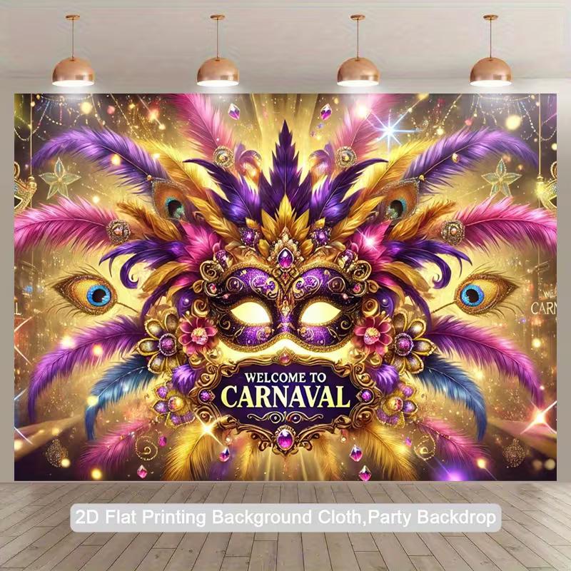 

2D Carnival Mask Backdrop for Mardi Gras, Masquerade & Festival Themed Party 47.2x31.5inch/120*80cm