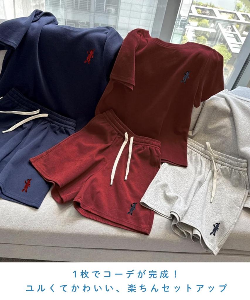 J.STORE Rabbit Logo T-Shirt and Shorts Set, Summer Loungewear, Lightweight, Cute, Women's Sweatshirt, Gray, Size 5S-J16-GYL