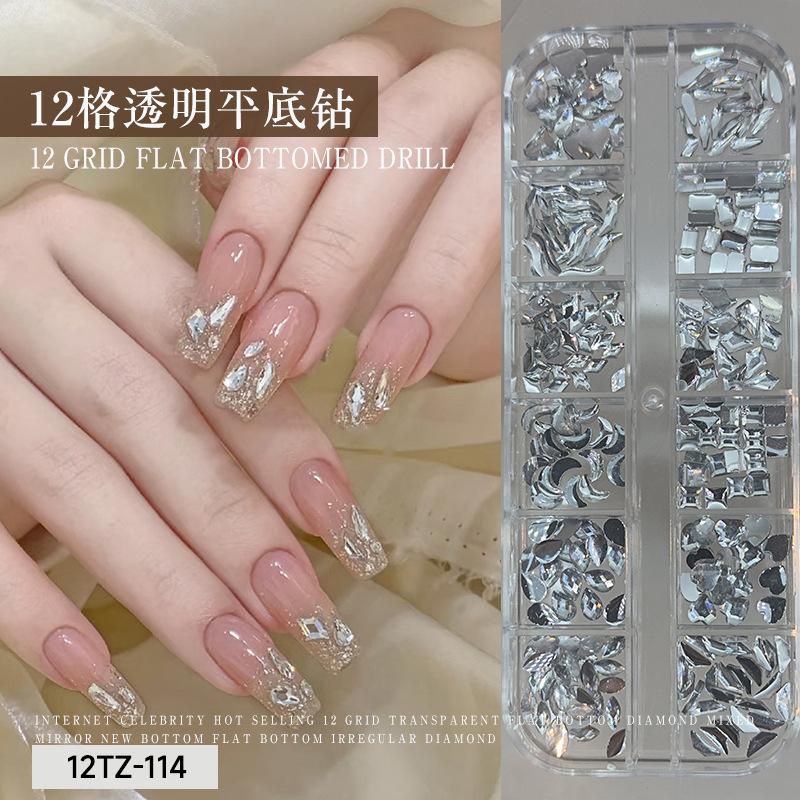 

12 Grid Nail Jewelry Hybrid Transparent Crooked Center Horse Eye Water Droplet Shaped Mirror Resin Flat Bottom Decoration