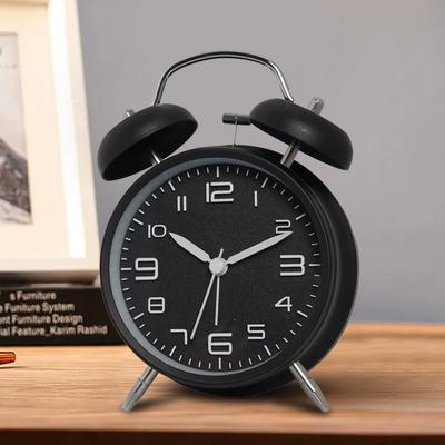 4inch Retro Alarm Clock Metal Twin Alarm Bell Clock Silent Non-Ticking Bedside Clock for Bedroom