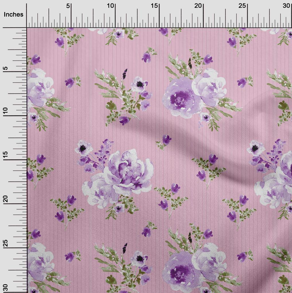 oneOone Baumwoll-Flex-Stoff Streifen|Aquarell Blätter & Pfingstrose Blumendruck Nähstoff BTY 40 Zoll