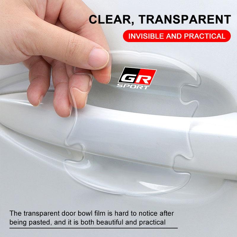 4Pcs Car Body Protection Strip Auto Door Handle Bowl Anti-Scratch Sticker For Toyota Corolla RAV4 Yaris Hilux GR Gazoo Racing