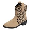 Tall Leather Boots For Women Low Heel Wide Calf Women'S Casual Fashion Middle Heel Leopard Chunky Heel Pointed Zapatos De Mujer