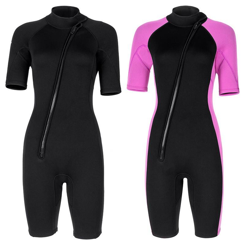 Womens 2mm Short Sleeve Pants Wetsuit Snorkeling Surfing Swimming Jellyfish Protection Warm Chloroprene Neoprene