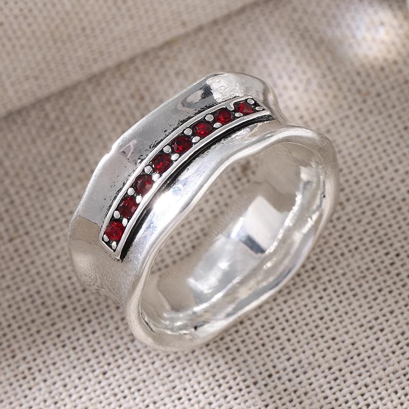 Vintage Inlaid Red CZ Women's Ring Ethnic CopperColor Geometry Daily Wear Party Jewelry Anniversary Gift