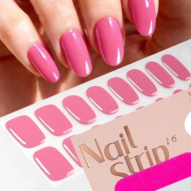 16Tips Semi-Cured Gel Nail Sticker Pure Color UV/LED Lamp Gel Nail Polish Wraps Long-Lasting Nail Strips Patch Nail Decoration