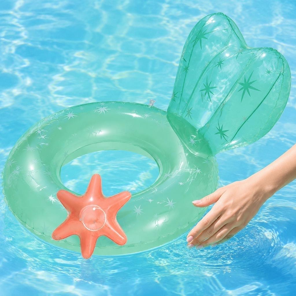 Inflatable Swimming Pool Float Ring with Decorative Starfish and Tail Design Durable Material for Water Recreation and Pool Use