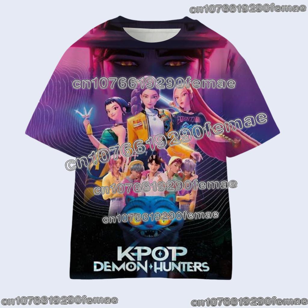 

Kpop Demon Hunters Children T-shirt Anime Cartoon Summer Short Sleeve Casual Harajuku Tee Boys Girls Cool Gift Tops 160
