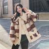 Retro Red Plaid Stitching Lamb Wool Coat Female Western Style Age-reducing Thickening Small Student Cotton Winter
