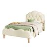 Upholstered Bed Running Light Effect Higher Bed Feet Without Mattress Wavy Headboard Changing LED Strip Sleep Faux Leather Dorm Apartment Single Bed