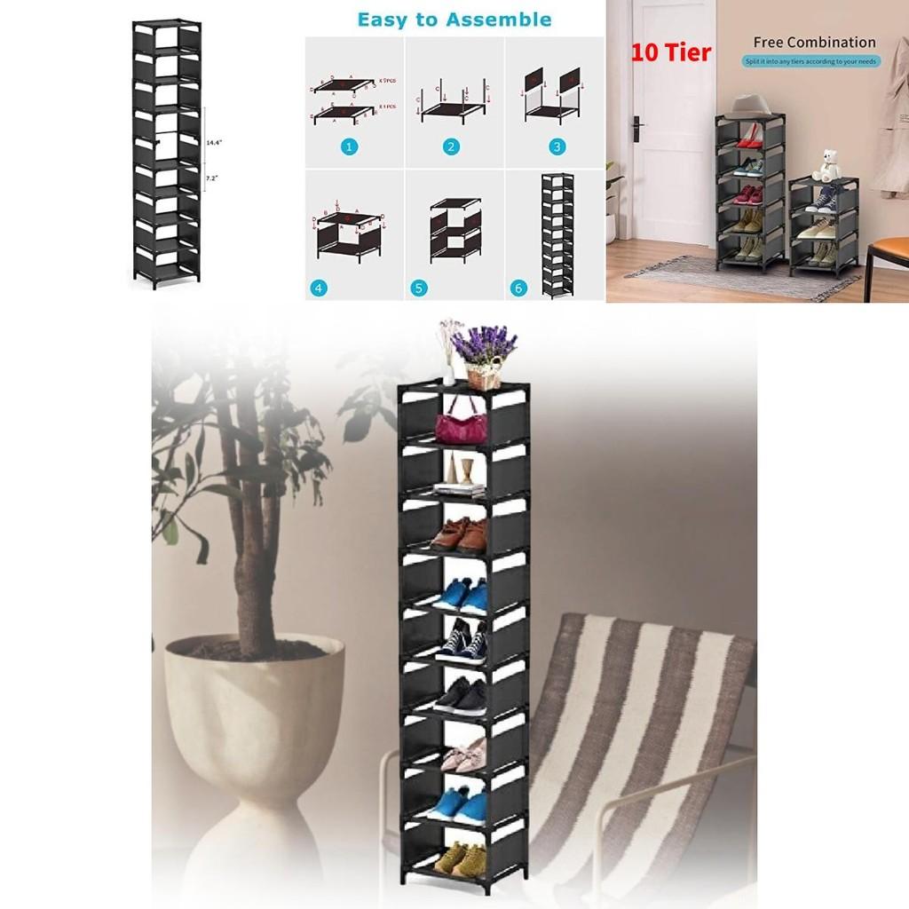 Modern Sleek Non-woven Fabric Foldable Narrow Shoe Rack Compact Storage Organizer