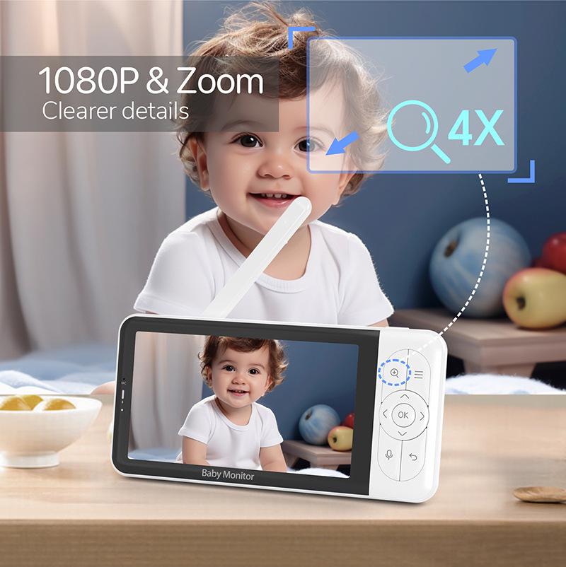 HD 5-Inch Wireless Baby Monitor with WiFi, Two-Way Talk, Night Vision, and Tuya Remote Monitoring