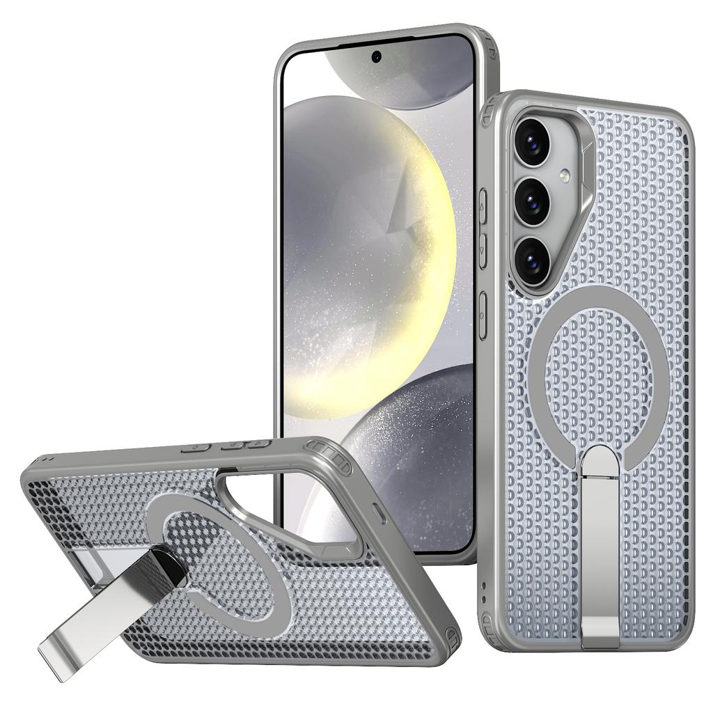 For Samsung Galaxy S26 / S26 Pro Magnetic Case Kickstand Grid Texture TPU PC Phone Back Cover