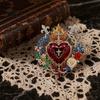 Religious Jewelry 1/2Pcs Radiant Sacred Heart Floral Faux Gemstone Brooch, Christian Pin for Women, Vintage Style Symbol Pin, Coat Dress Scarf,
