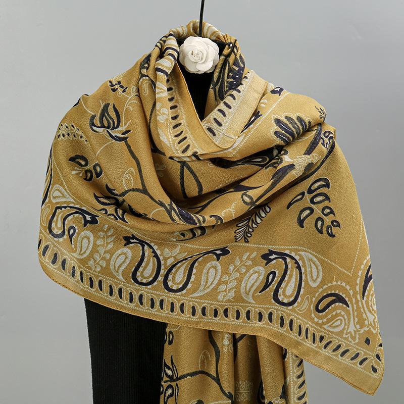 

Autumn and winter new cotton and linen blue bird cashew nut warm scarf, hot-selling wind versatile long scarf women 180cm