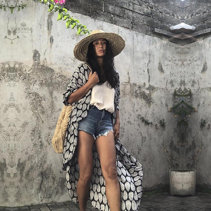 2022 Bikini Cover-ups Black Retro Striped Self Belted Plus Size WomenSummer Kimono Dress Beach Wear Swim Suit Cover Up Q1225