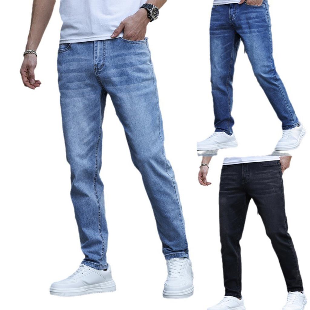 Men's Casual Small Straight Jeans Pants Fashion Wide Leg Pants Color Jeans