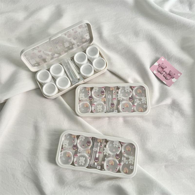 Cute Portable Cartoon Dog Bear Eye Contacts With Mirror Contact Lens Case Colored Lenses Container Box For Party Travel Set