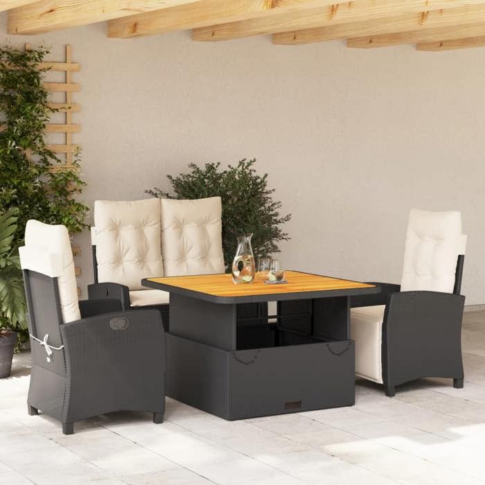 VidaXL Ensemble à Manger de Jardin avec Coussins 4 pcs, Table de Terrasse, Meubles de Patio, Mobilier d'Extérieur, Noir 3277381