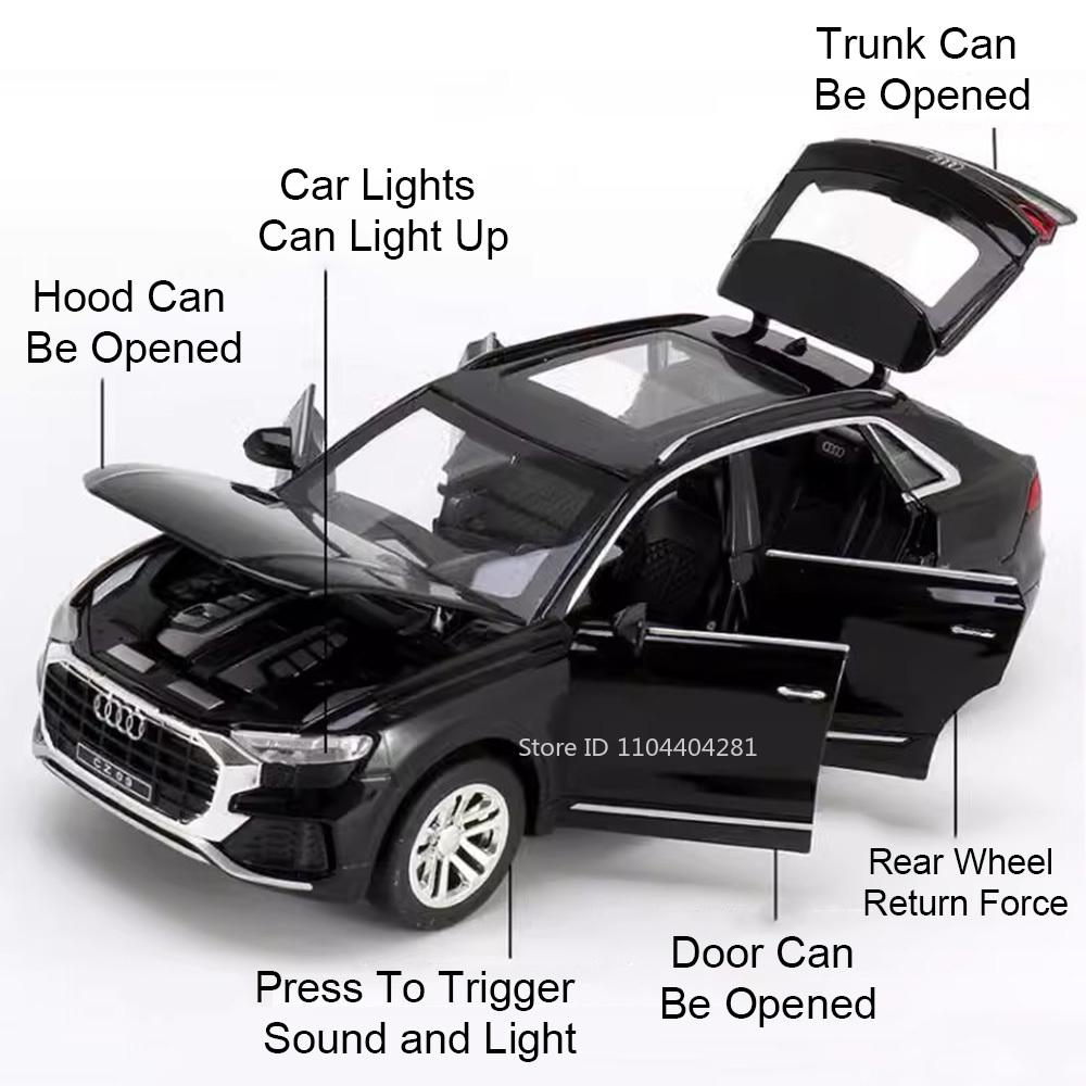 1:32 Q8 Rs7 Car Metal Model Diecast Alloy Toy 6 Doors Opened With Sound Light Pull Back Vehices Collectable Miniature Home Decor