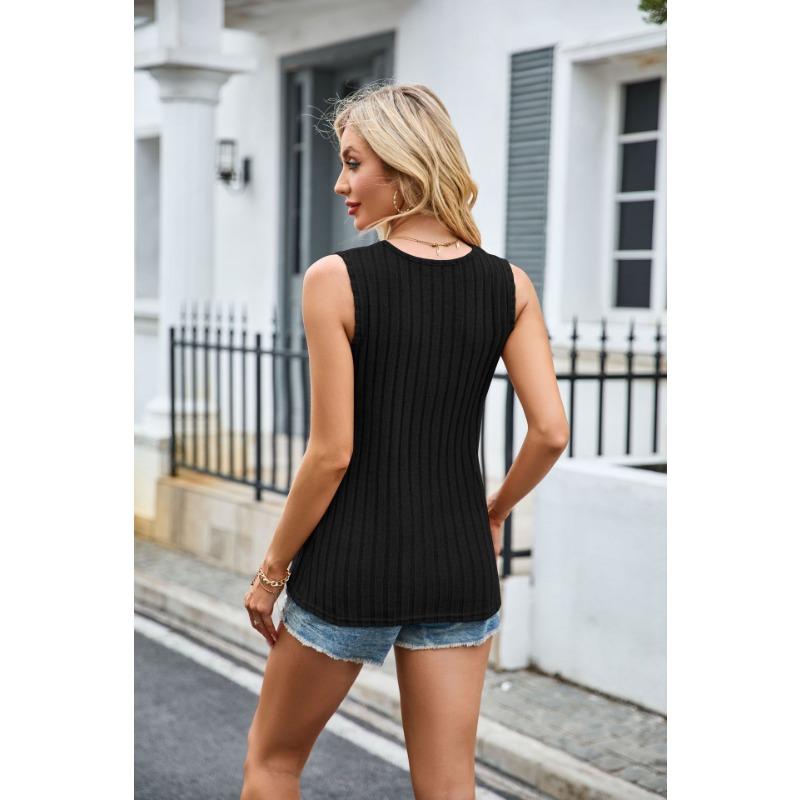 Spring and Summer V-neck Sleeveless Top Solid Color Pit Stripe Women’s Knitted Vests