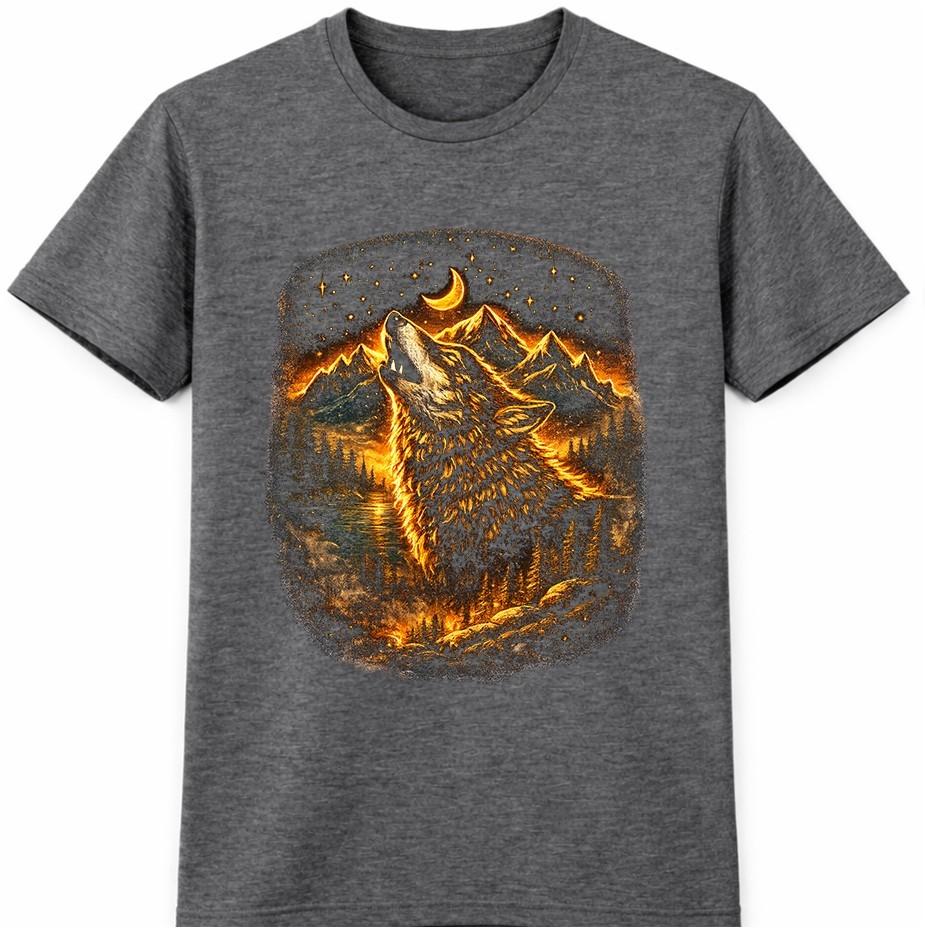 Wolf T Shirt Howling Wolf Mountain Moon Nature Wildlife Graphic Tee