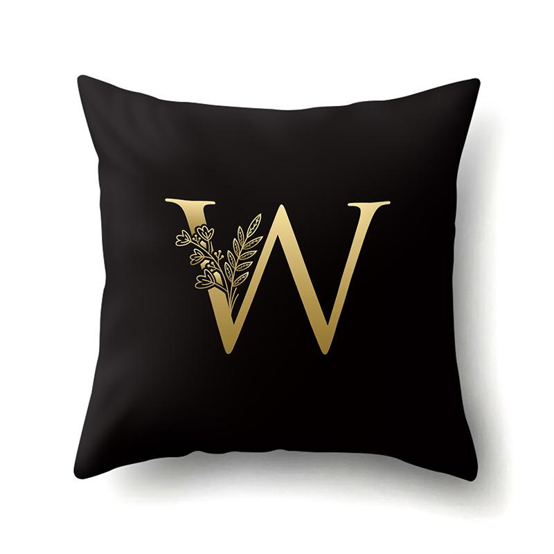 Polyester Pillowcase Car Decoration Black Gold Flower Pillowcase 26 English Letters Home Cushion Cover