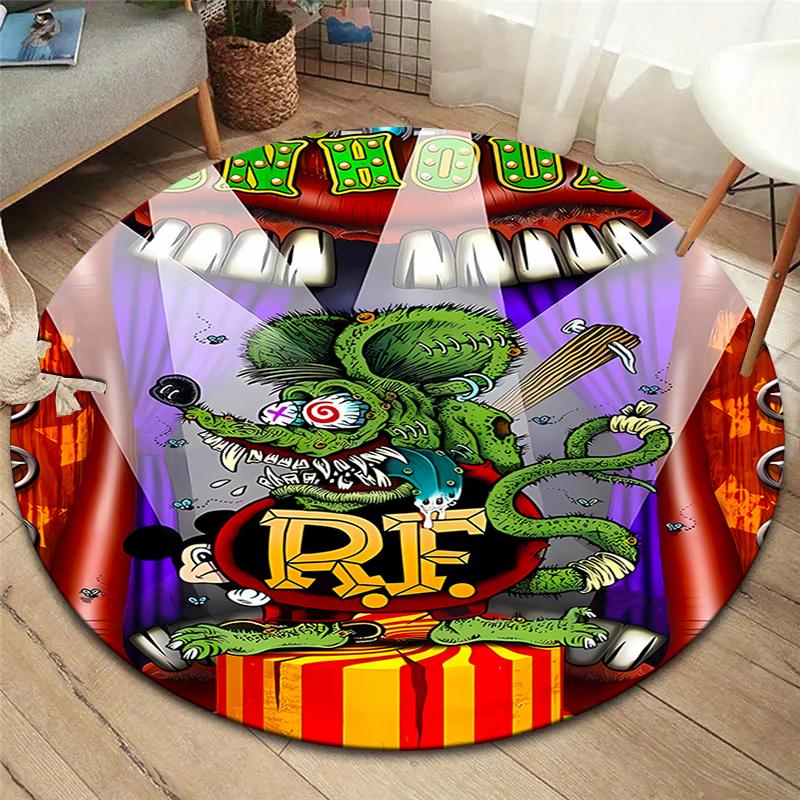 Rat Fink Round Area Rug,Carpet Rug for Living Room Bedroom Sofa Playroom Decor,Non-slip Floor Mat