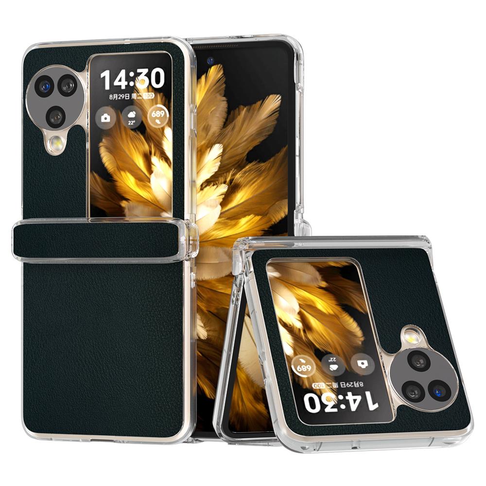 Für Oppo Find N3 Flip 5G Hülle Scharnierschutz Leder+PC Klarer Rahmen Handyhülle