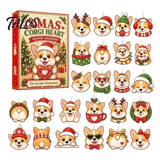 Pet Themed Holiday Party Supplies 24 Day Dog Advent Calendar, Cute 2D Flat Chihuahua Hanging Ornaments, Calendar Different Acrylic Pendants