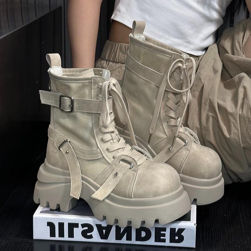 Fashion Big Head Trifle Platform Soled Women 2025 New Small Heightened Motorcycle Booties