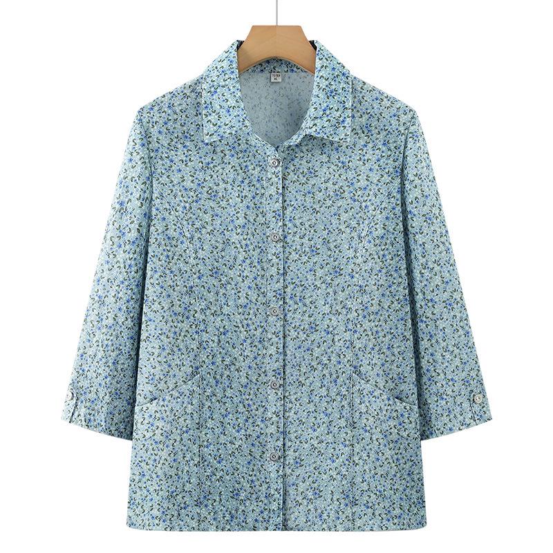 Mom s 2026 Floral Cotton Seven-Sleeve Shirt - Summer Top for Women and Seniors 2XL (95-110 jin)