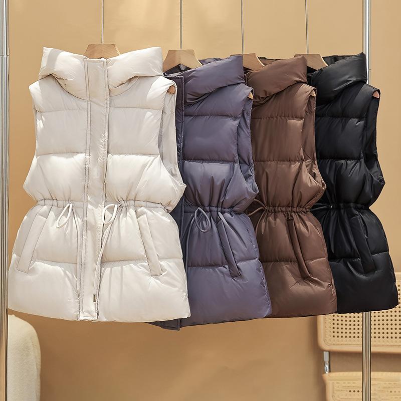 Hooded vest down cotton vest women's clothing autumn and winter short design slim fit with warm vest jacket