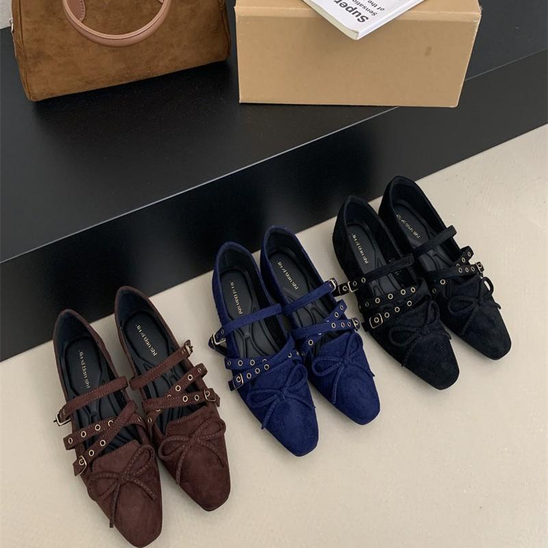 ~ French Square Head Bow Light ** Forked Ballet Shoes Women's Autumn Mary Jane Single Shoes