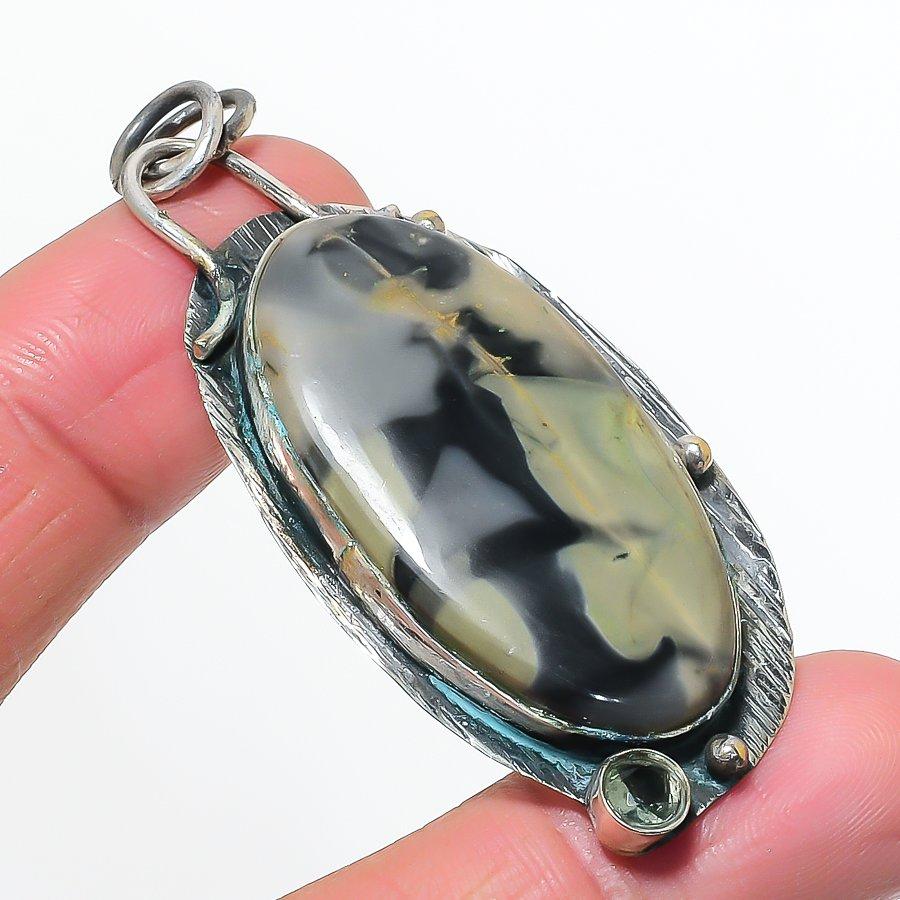 Natural Maligano Jasper, Citrine 925 Sterling Silver Jewelry Pendant 2.64 AP-14461