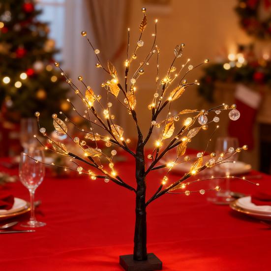 22" Berry Blossom Twinkling Tree with Lights 24 LED Lighted Branches Artificial Christmas Tabletop Bonsai Lamp for Living Room Bedroom Home Decor