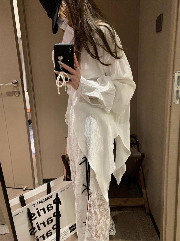 Women's Summer Color Block Lace Patchwork Bow Wide-Leg Pants