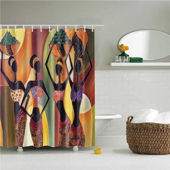 African Style Tribal Pattern Portrait Shower Curtains Fabric Waterproof Polyester For Bathroom Curtain With Hooks 180x180cm