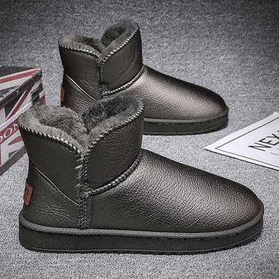 Bottes de Neige en Cuir pour Couple à la Mode Hiver Garder au Chaud Bottines Tendance Tout-aller Antidérapantes Botte Épaisse en Peluche pour Homme Chaussure en Coton À Enfiler