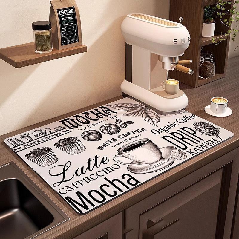 Coffee Machine Mat Waterproof Drain Pad Non-slip Dish Drying Mats for Kitchen Quick Dry Tableware Faucet Placemat Dinnerware