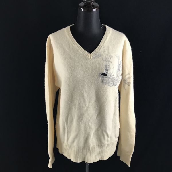 

Paul Smith JEANS Поношенный вязаный свитер с ярким принтом, шерстяной, с V-образным вырезом/Мужской размер L/Бежевый оттенок/Официальная бирка