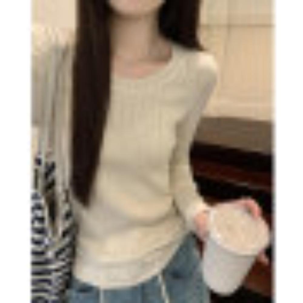Autumn and Winter Slimming and Elegant Round-neck Patterned Soft Knitted Base Layer, Long-sleeved Sweater, Slimming Top