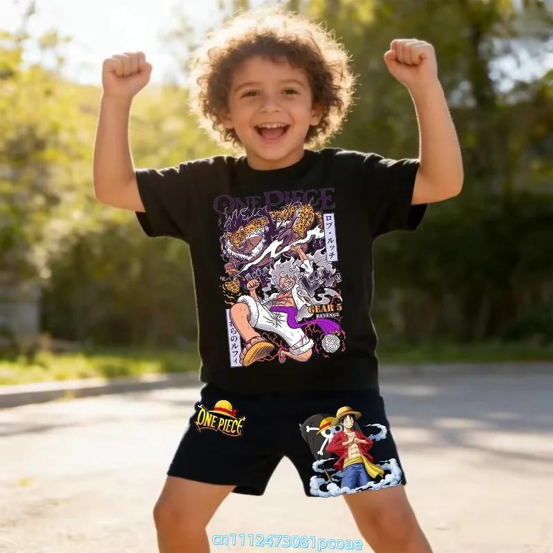 One Piece Children's Polyester Short-Sleeved Shorts Set with Cartoon Print - Boys' Sports Shirt for Summer T-Shirt Set of 2 Pieces