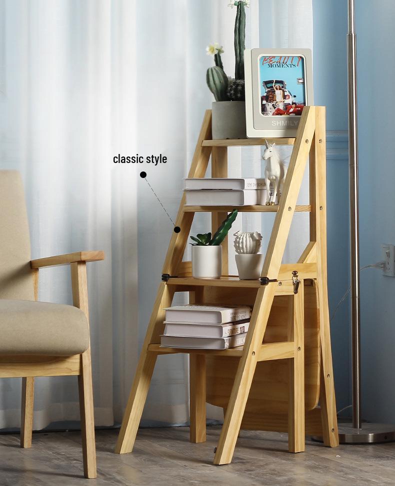 Solid Wood Folding Ladder Chair: Dual-Use, Multifunctional 4-Step Indoor Stool