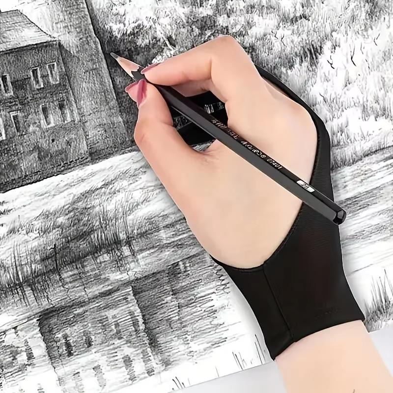 1 Stück Anti-Smudge Künstler Zeichenhandschuhe Zwei-Finger Anti-Touch Schutzhandschuhe für Zeichen-Tablett Bildschirm Board Kunstbedarf