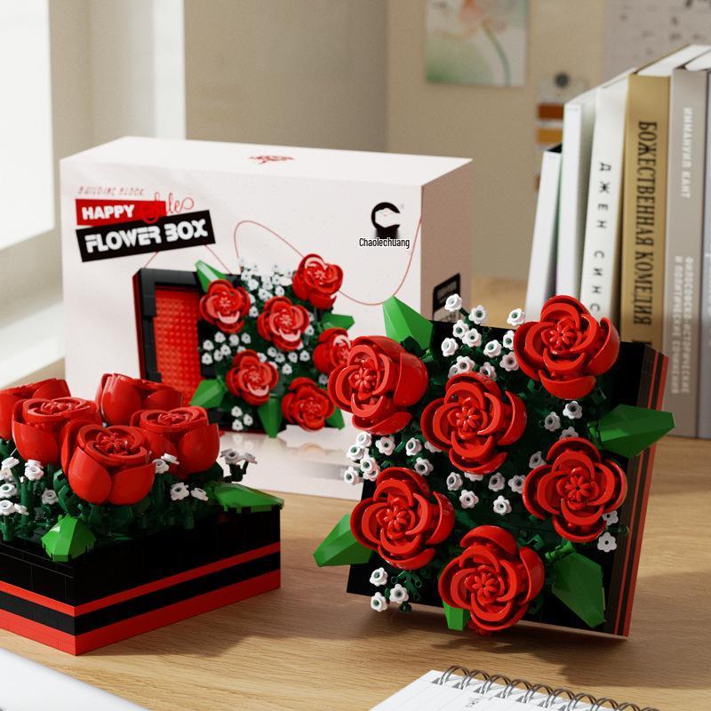 Compatible Music Flower Box: Secret Language Building Blocks, Preserved Flower Bouquet, Handmade Ornament, New Year Gift.
